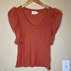 Nation LTD Rust Puff Sleeve Top